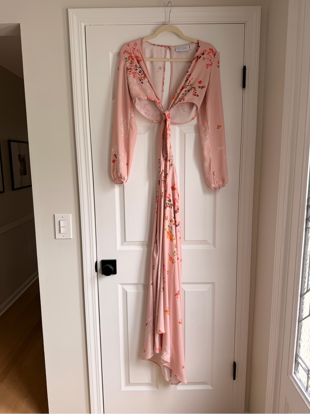 RESA Pink Floral Open Back Maxi Dress | Long Sleeve Romantic Wedding Guest | XS